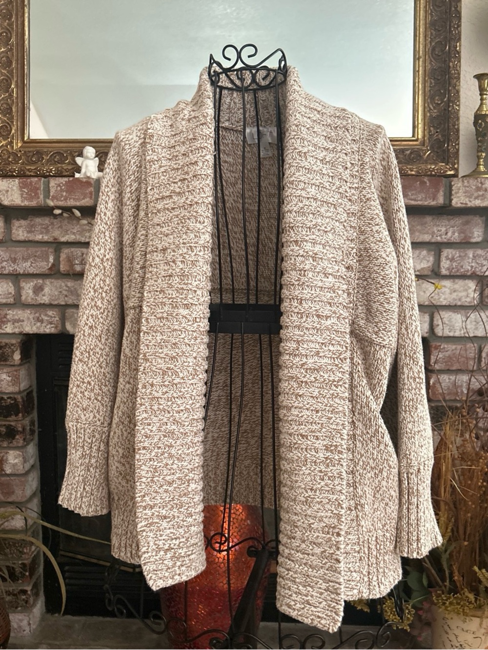 Loft Open Front Marled Chunky Knit Cardigan Cardigan Sweater Sz M